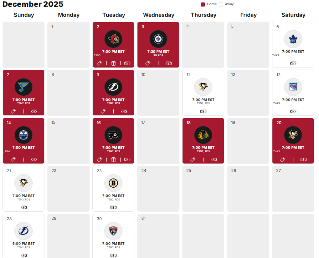 Dec2025 Habs Livestream Free Schedule: Dec2025
