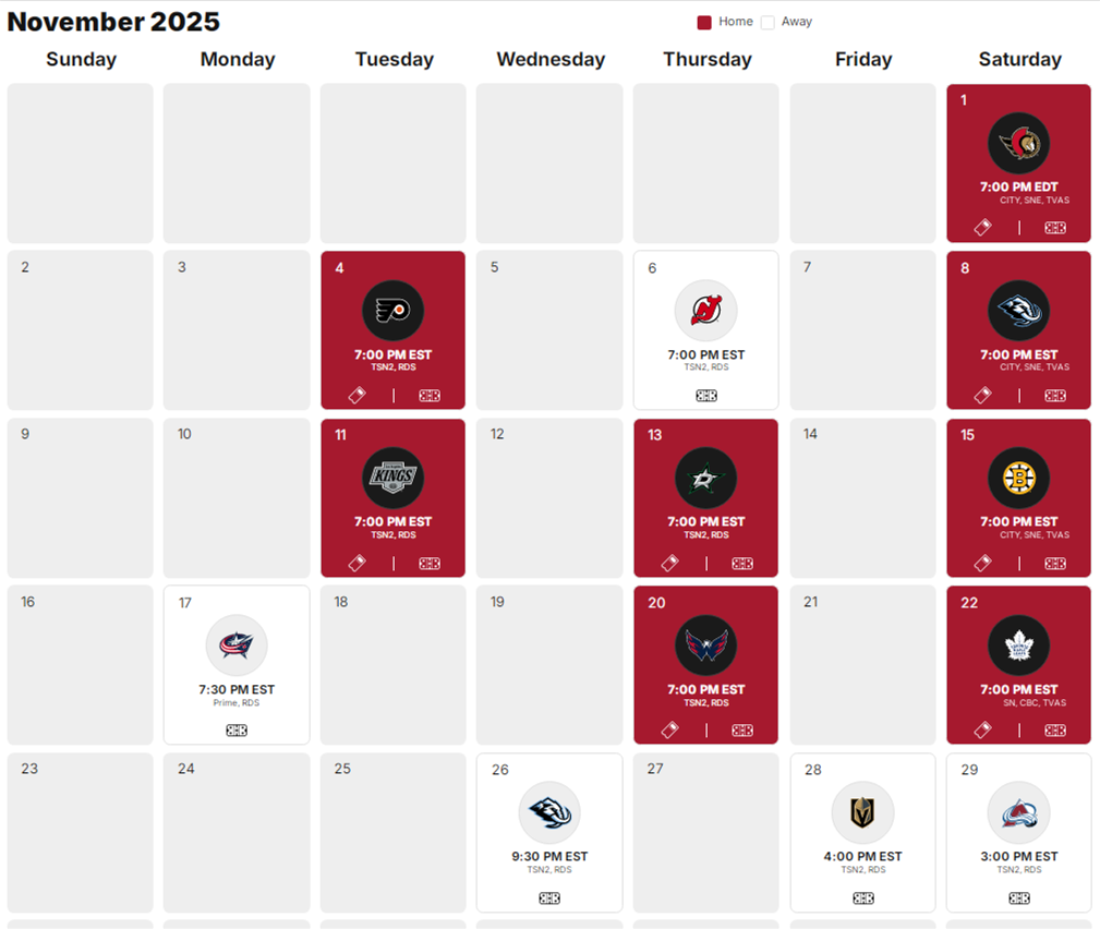 Nov2025 Habs Livestream Free Schedule: Nov2025